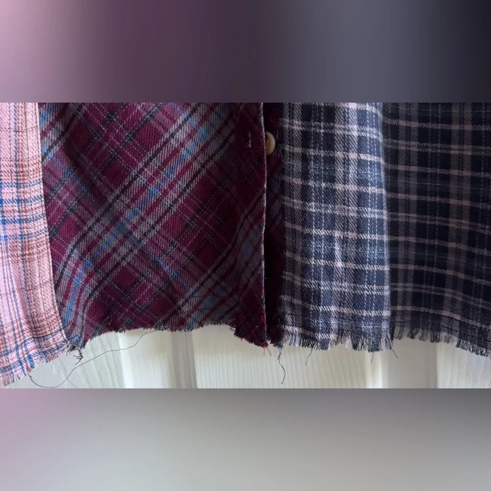 Upcycled The Rolling Stones Graphic Tee On REWIND Lightweight Flannel Shirt Sz M - Picture 7 of 8